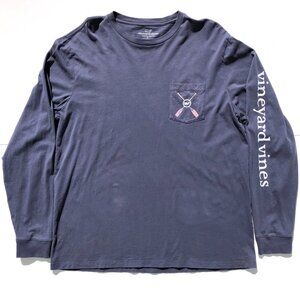 Vineyard Vines Pocket T-Shirt Tee Men L Navy Blue Long Sleeve Rowing Graphic